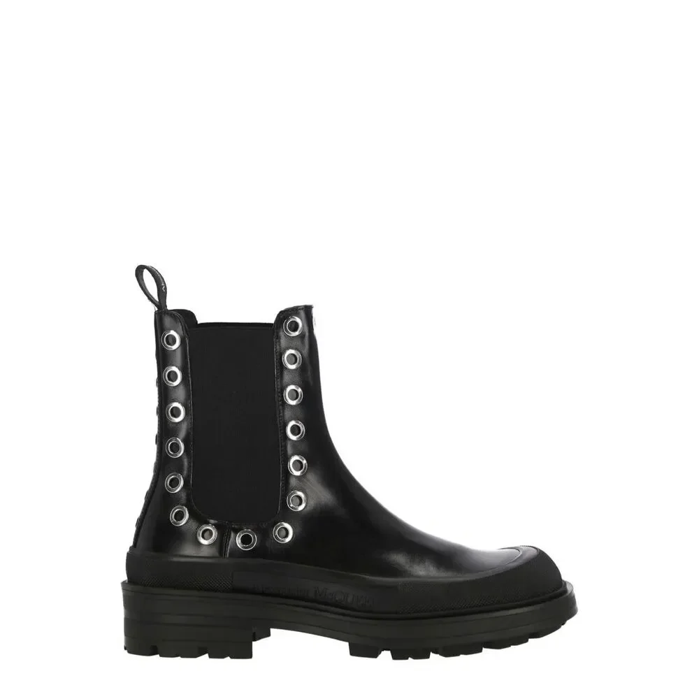 Alexander McQueen Leather Grommet Eyelet Detailed Chelsea Boots US 12 $1150